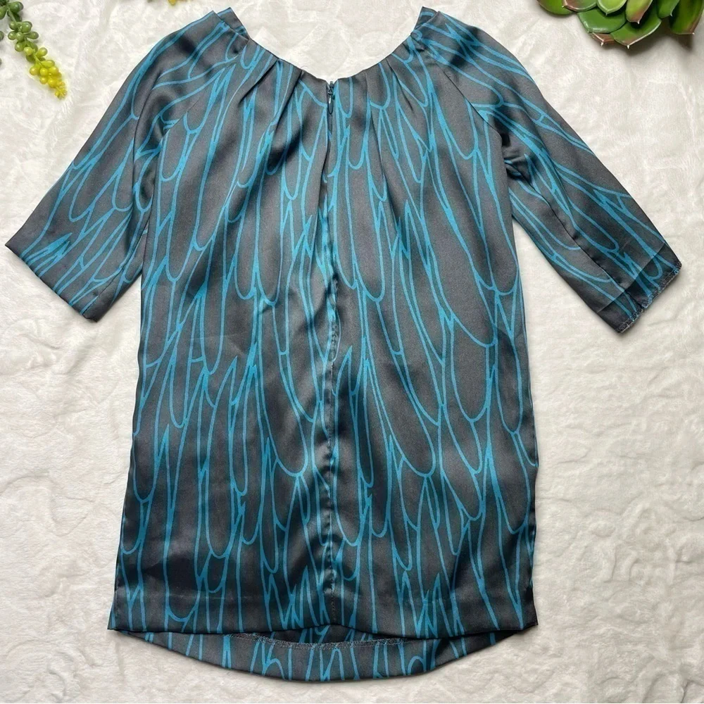 Milly Minis Sateen 3/4 Sleeve Gray Turquoise Printed Special Occasion Dress 4